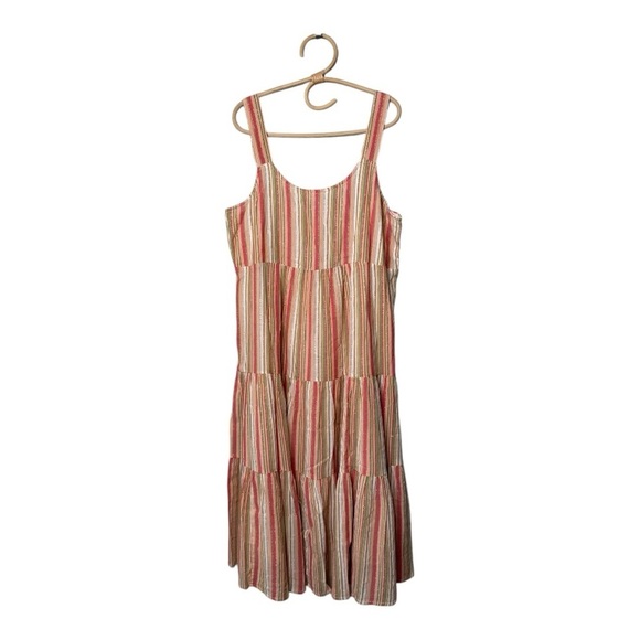 Linda Anderson Striped Square Neck Smocked Back Gold Shimmer Sundress Size Large - Picture 2 of 16